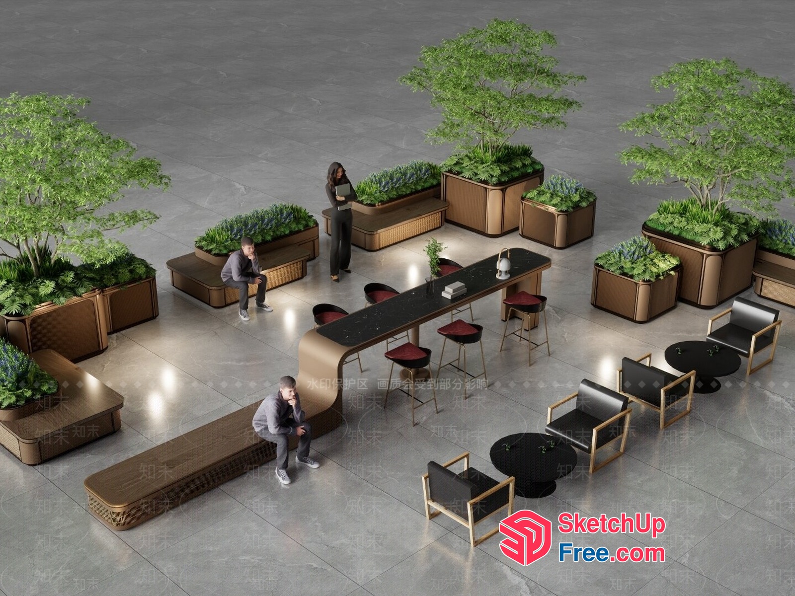 Modern Minimalist Outdoor Seating Area With Plants 3D SketchUp File
