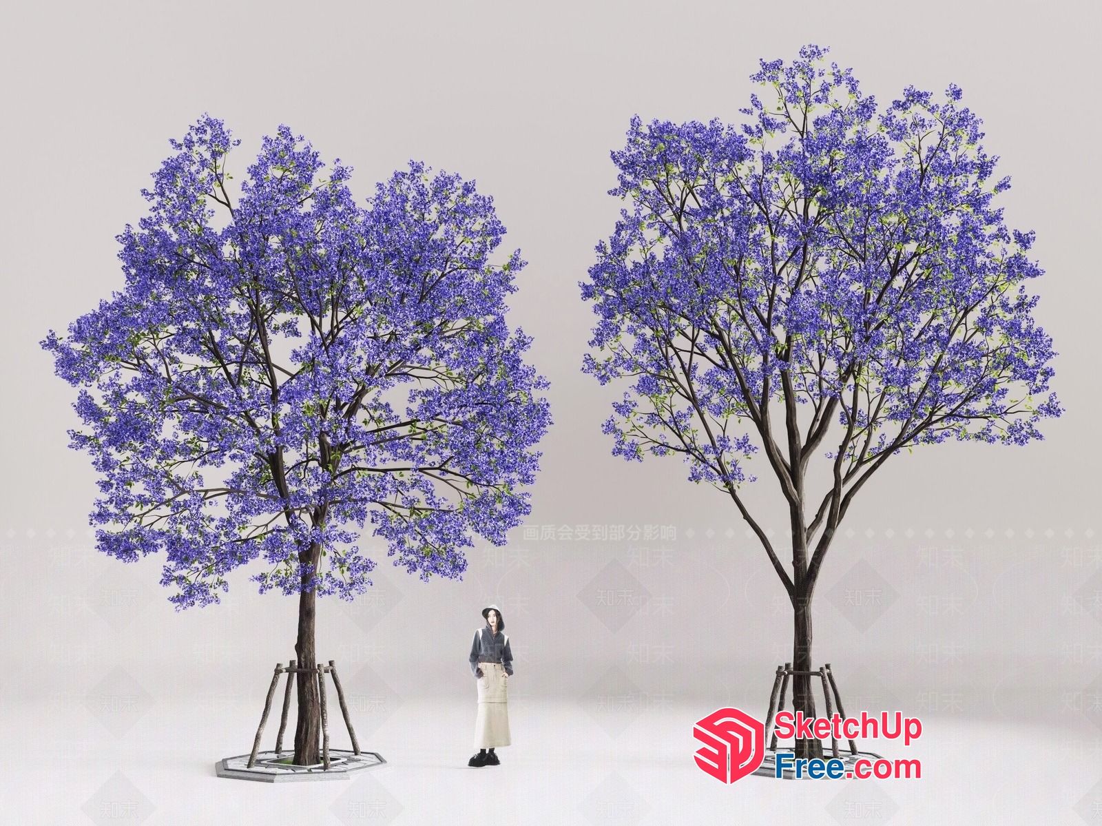 3D Rendering Of A Woman Standing Between Two Trees 3D SketchUp File