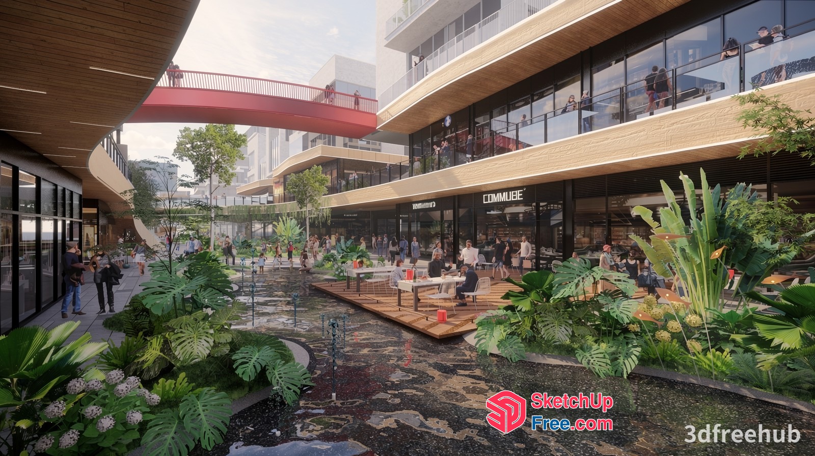 Modern Commercial Street With A Mix Of Tropical And Industrial Elements 3D SketchUp File