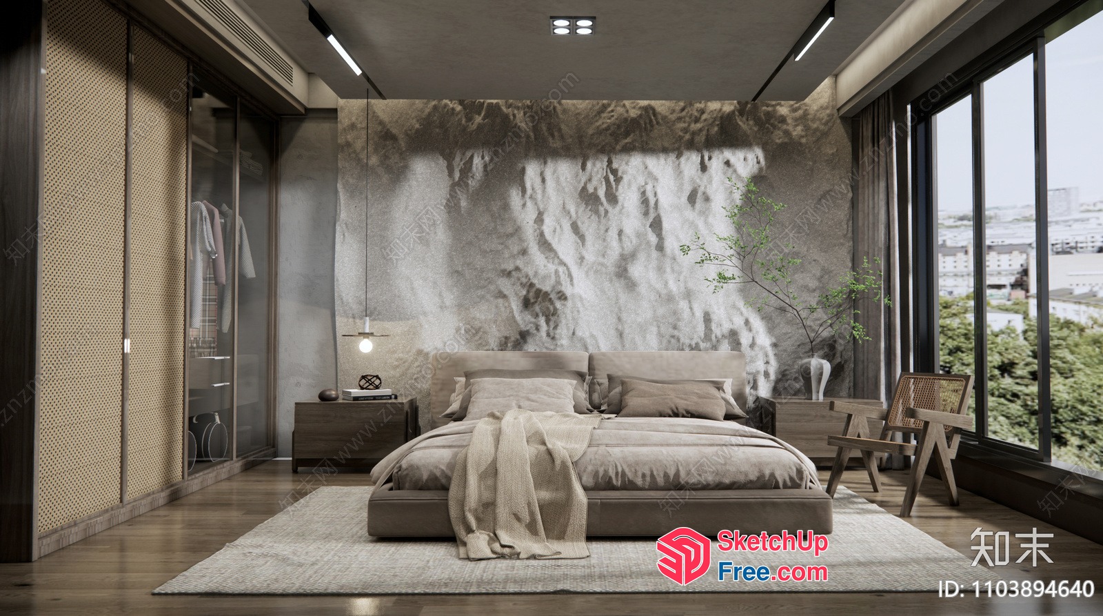 Modern Minimalist Bedroom With Natural Elements 3D SketchUp File