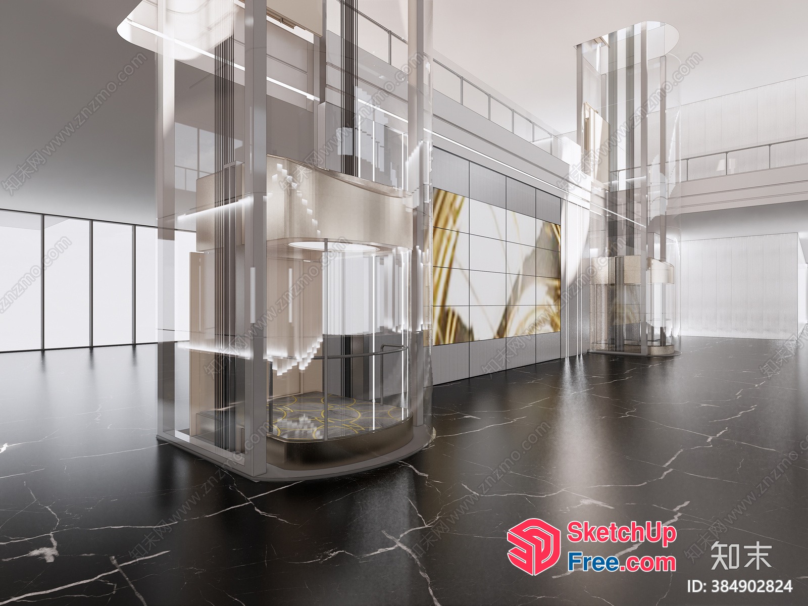 Modern Glass Elevator And Staircase Interior 3D SketchUp File