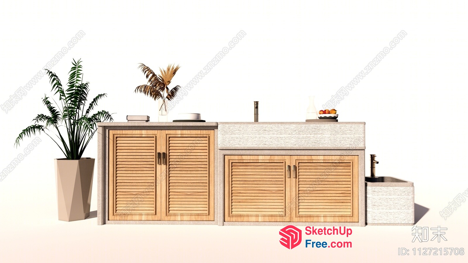 Elegant Modern Kitchen Island With Sink And Cabinets 3D SketchUp File