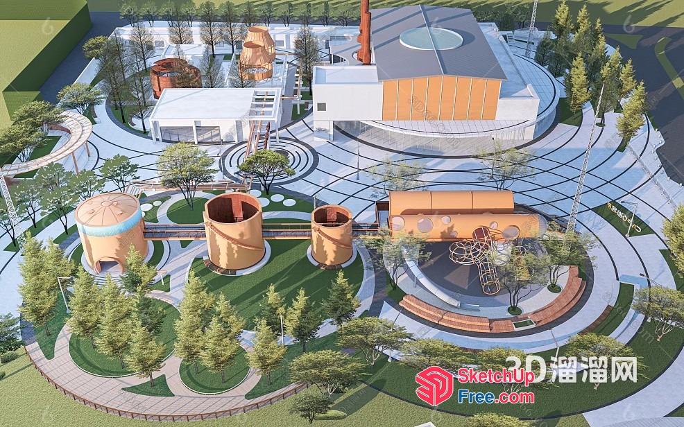 Modern Industrial Park Design With Unique Features 3D SketchUp File