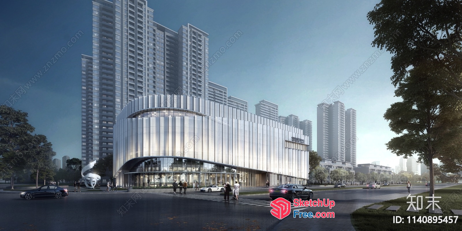Modern Commercial Street Building Exterior 3D SketchUp File