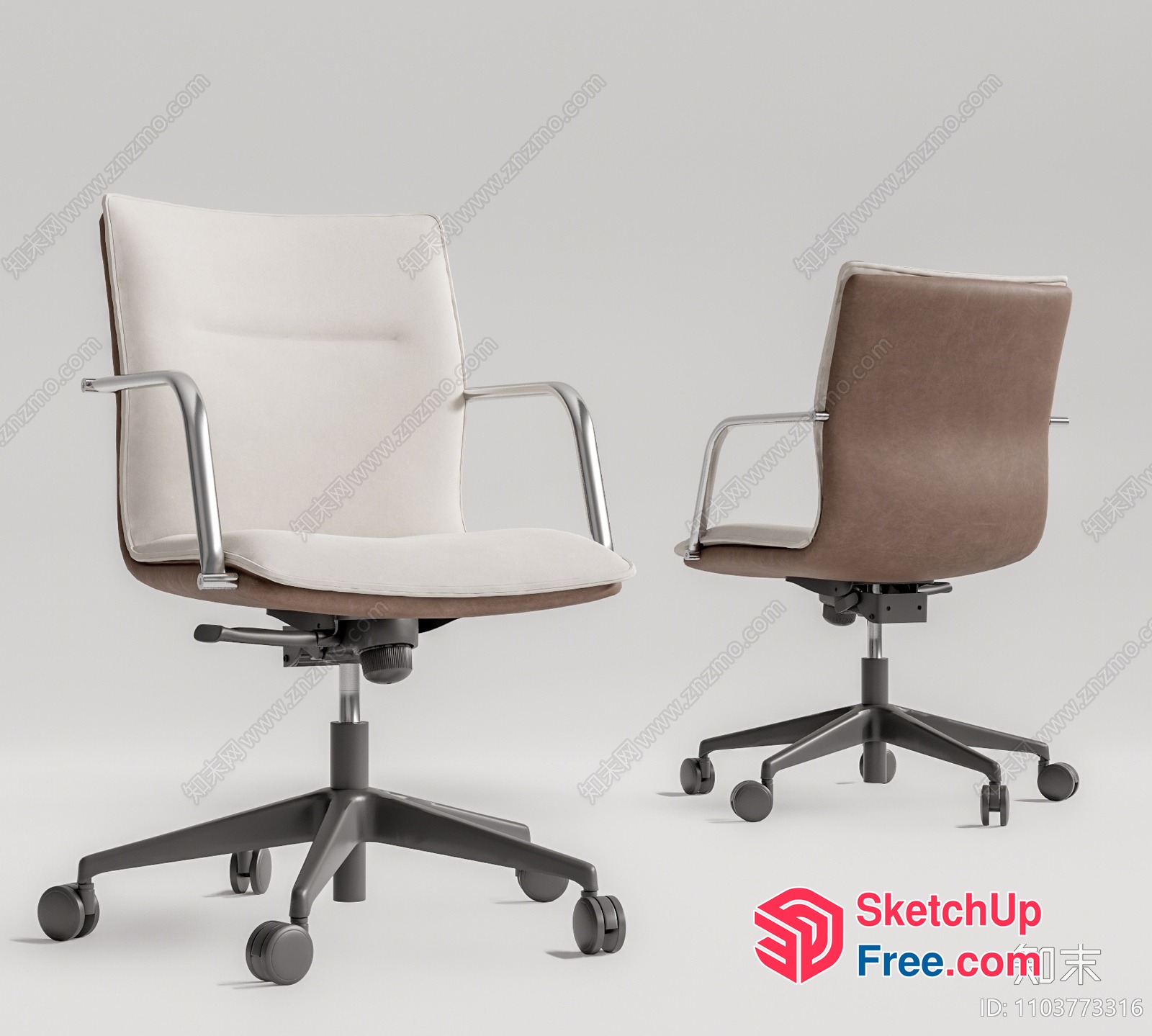 Modern Office Chairs With Wheels And Brown Leather Upholstery 3D SketchUp File