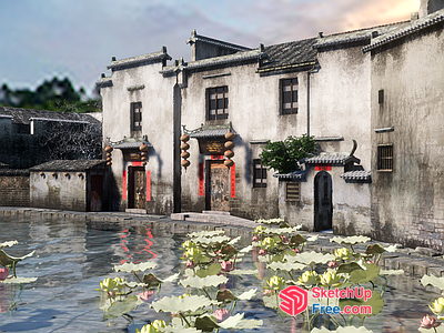 Traditional Asian Village Scene 3D SketchUp File
