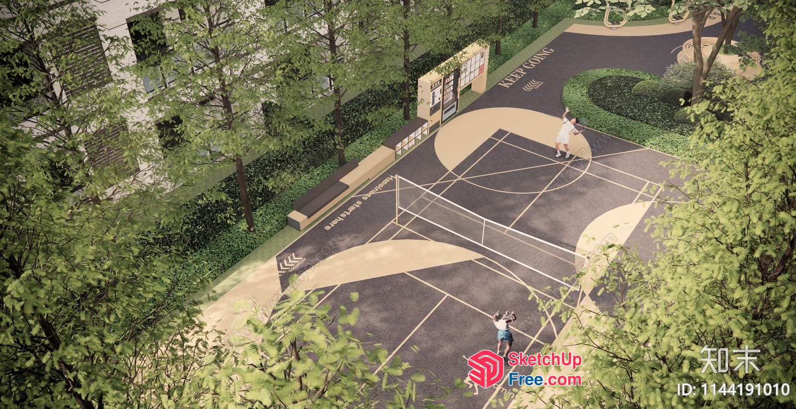 Aerial View Of A Basketball Court In A Park 3D SketchUp File