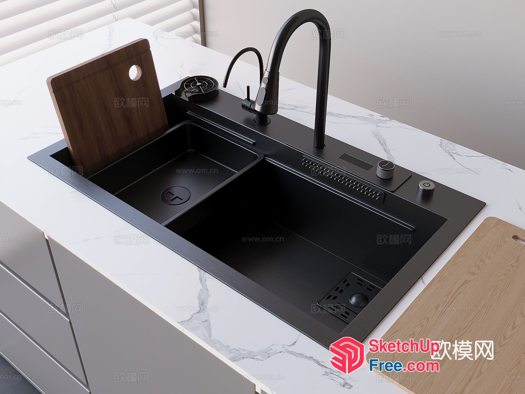 Modern Black Sink With Cutting Board And Faucet 3D SketchUp File