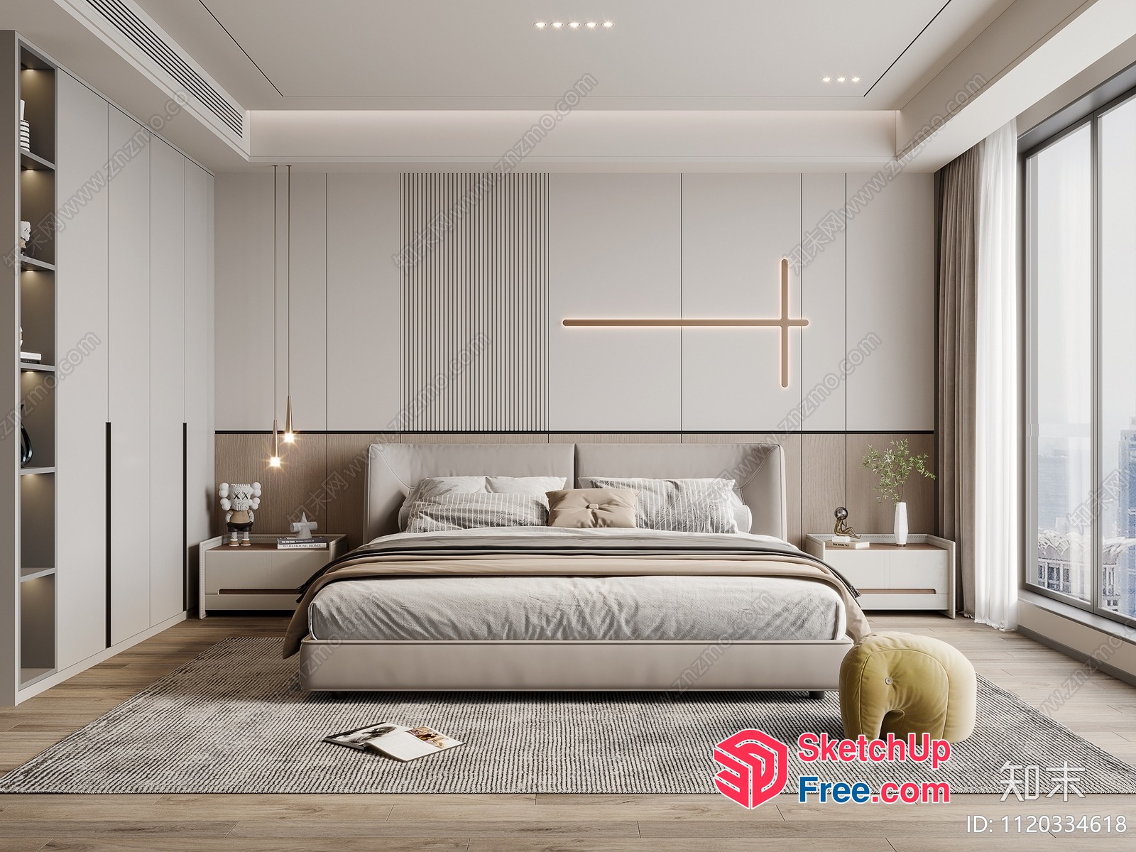 Modern Minimalist Bedroom Interior With Neutral Color Scheme 3D SketchUp File