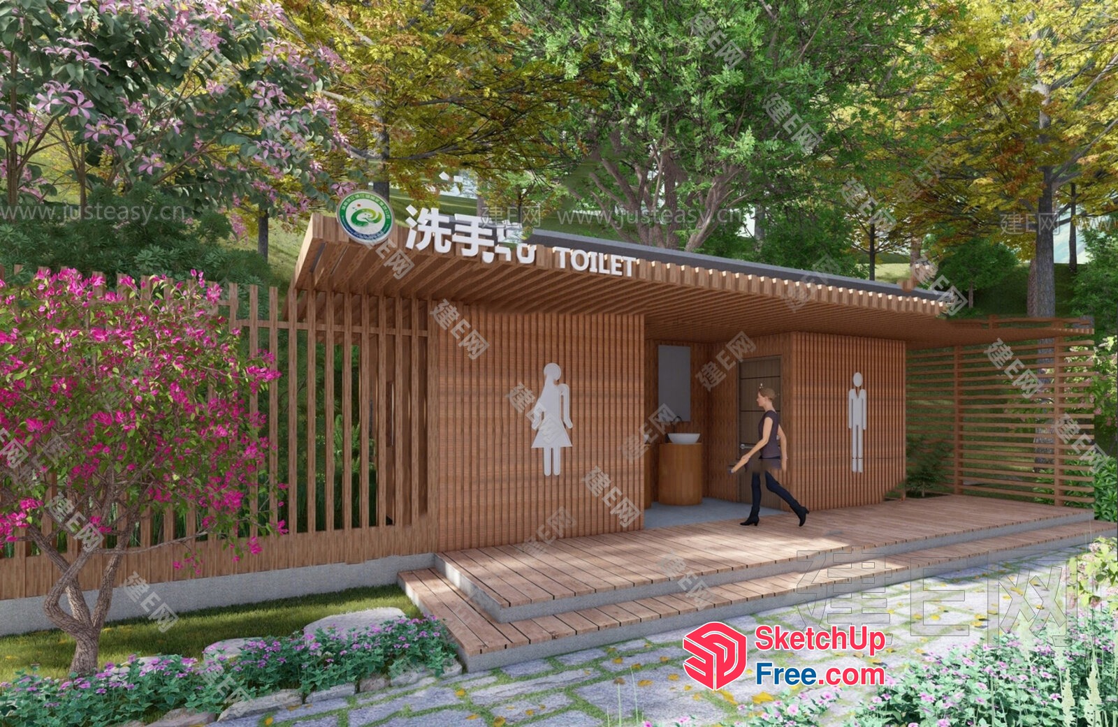 Modern Wood Exterior Toilet With Natural Surroundings 3D SketchUp File