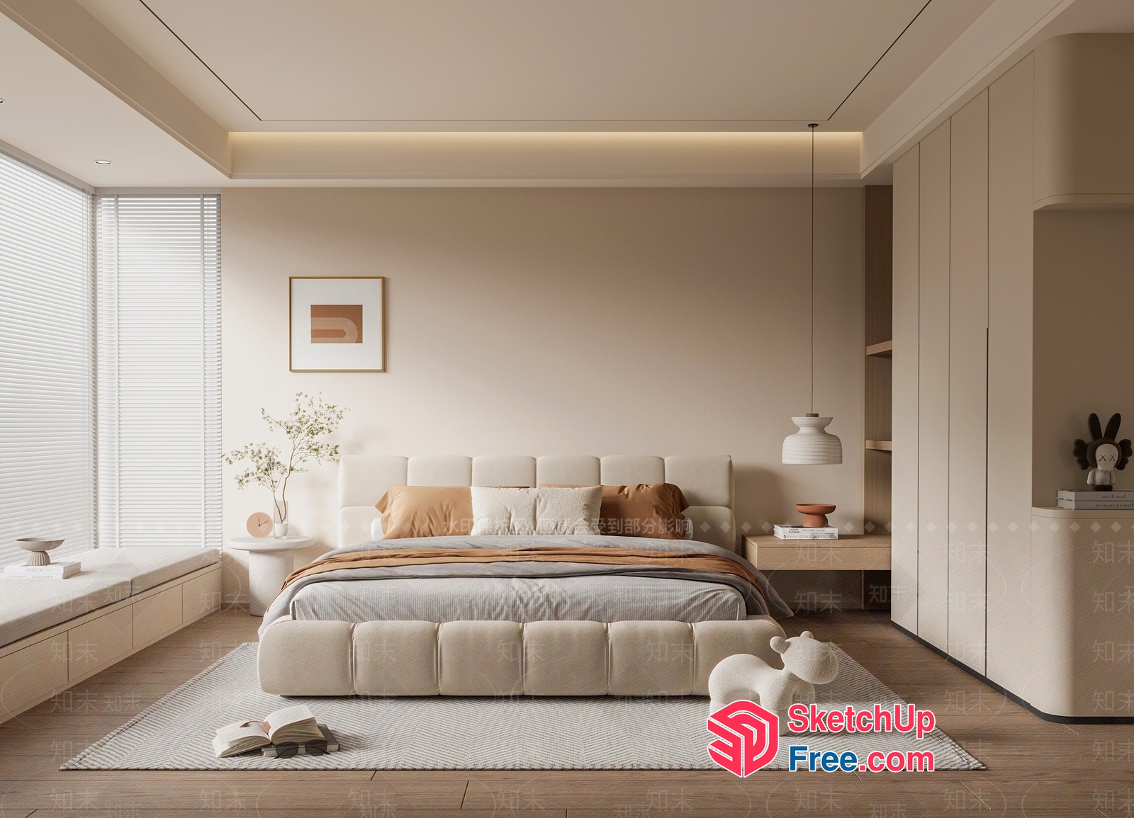 Modern Minimalist Japanese Style Bedroom Interior 3D SketchUp File