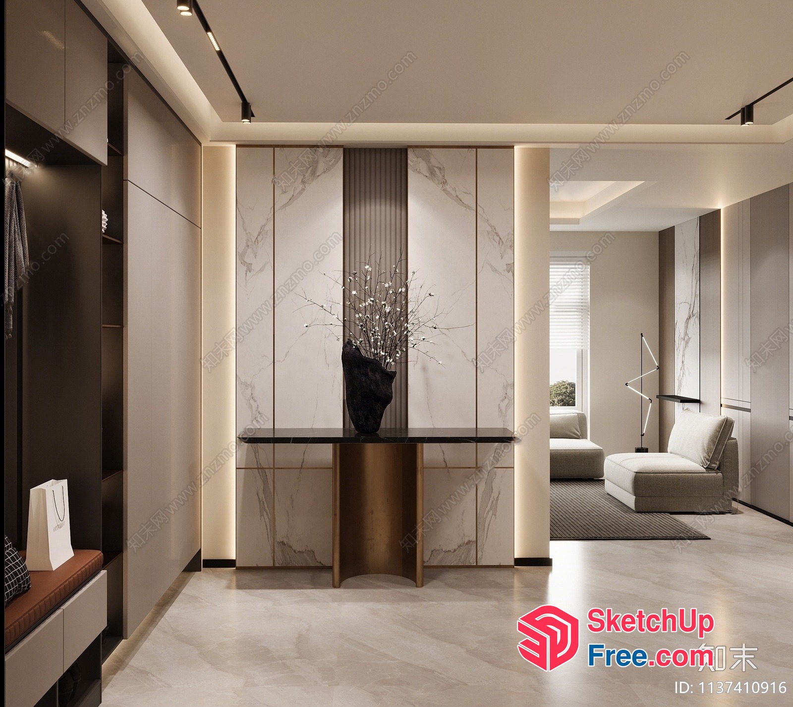 Modern Living Room With Marble Accents And Sleek Furniture 3D SketchUp File