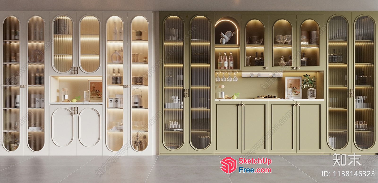 Modern Kitchen Display Cabinet With Glass Doors And Lighting 3D SketchUp File