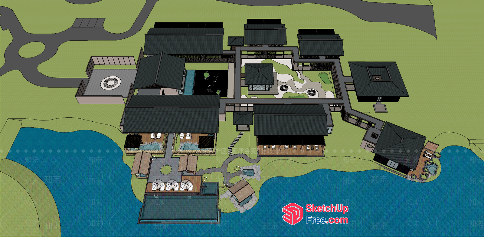 Modern Japanese-Inspired Villa With Serene Waterfront Views 3D SketchUp File