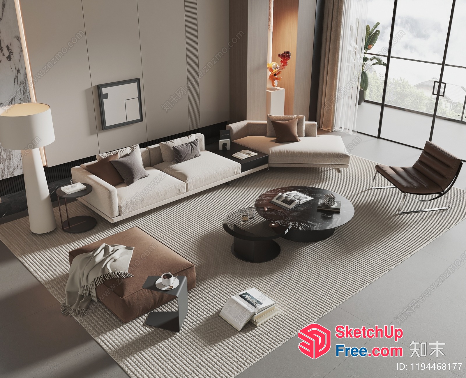 Modern Minimalist Living Room With Natural Light 3D SketchUp File