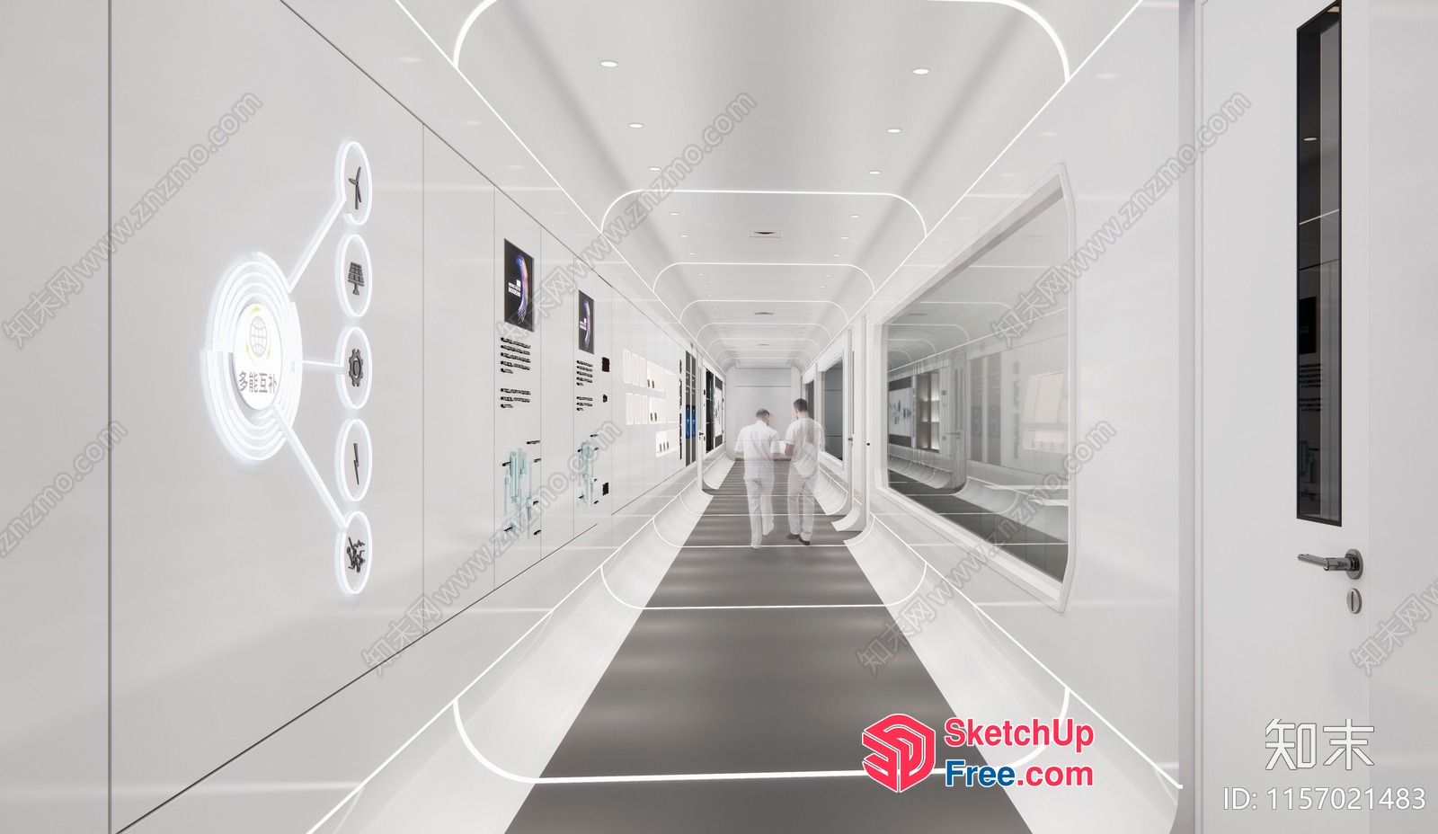 Futuristic White Hallway With Technology And Modern Decor 3D SketchUp File
