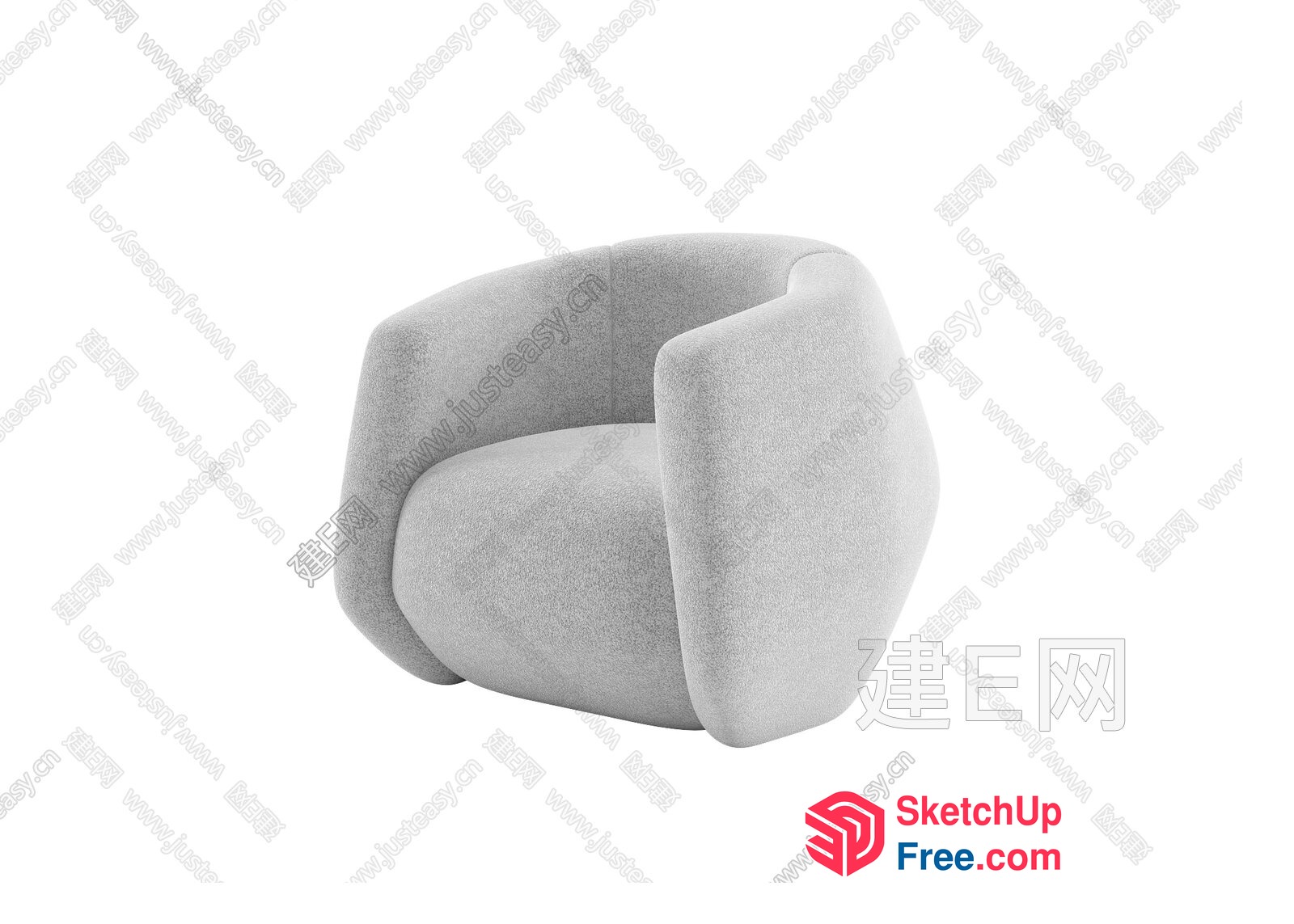 Soft Gray Armchair With Curved Lines 3D SketchUp File