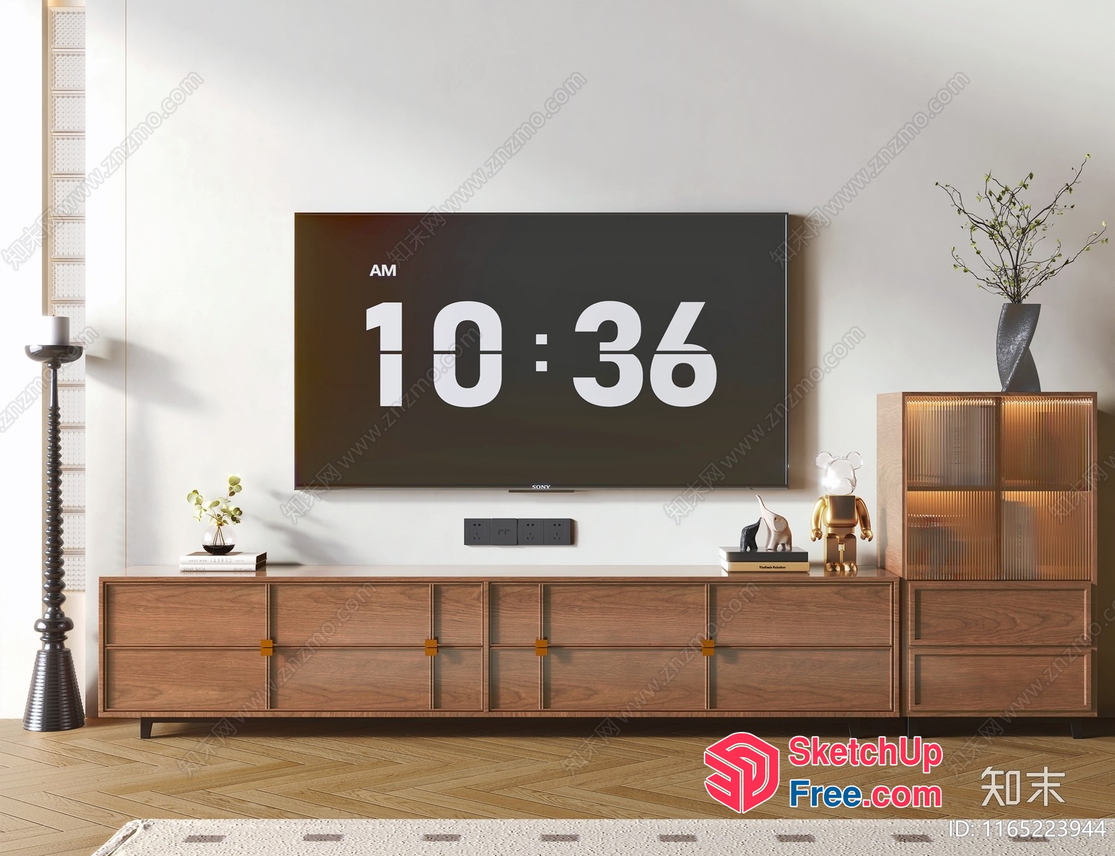 Modern Minimalist Tv Wall With Wooden Cabinet 3D SketchUp File
