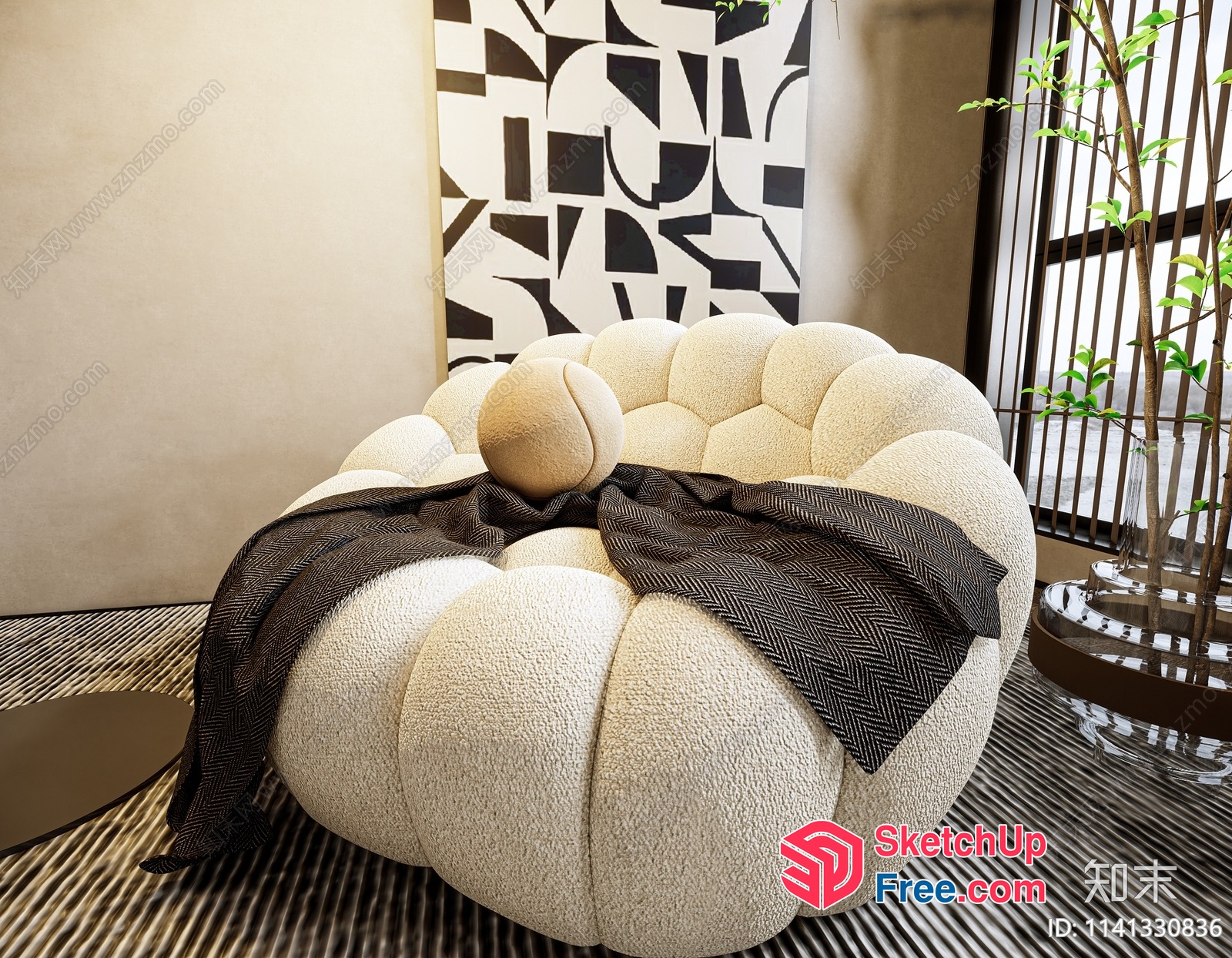 Creamy Style Pumpkin Shaped Sofa 3D SketchUp File