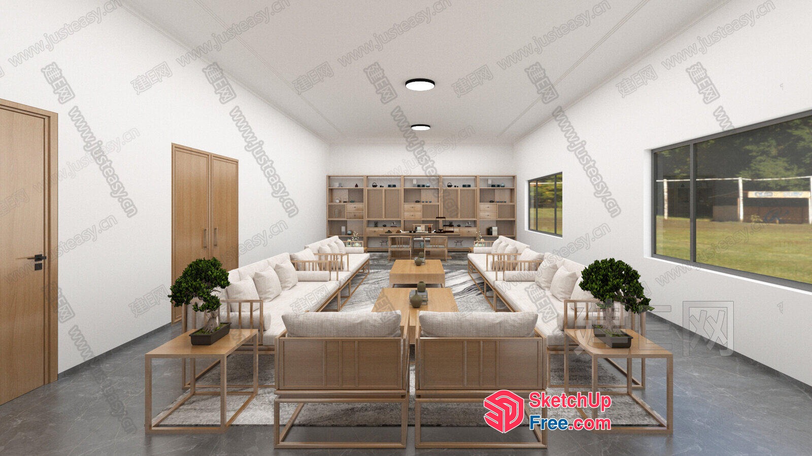 Modern Minimalist Living Room With Natural Wood Accents 3D SketchUp File