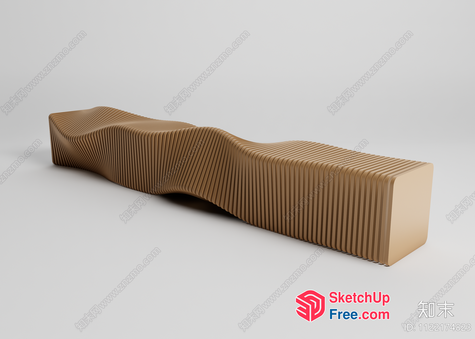 Curved Wooden Bench 3D SketchUp File