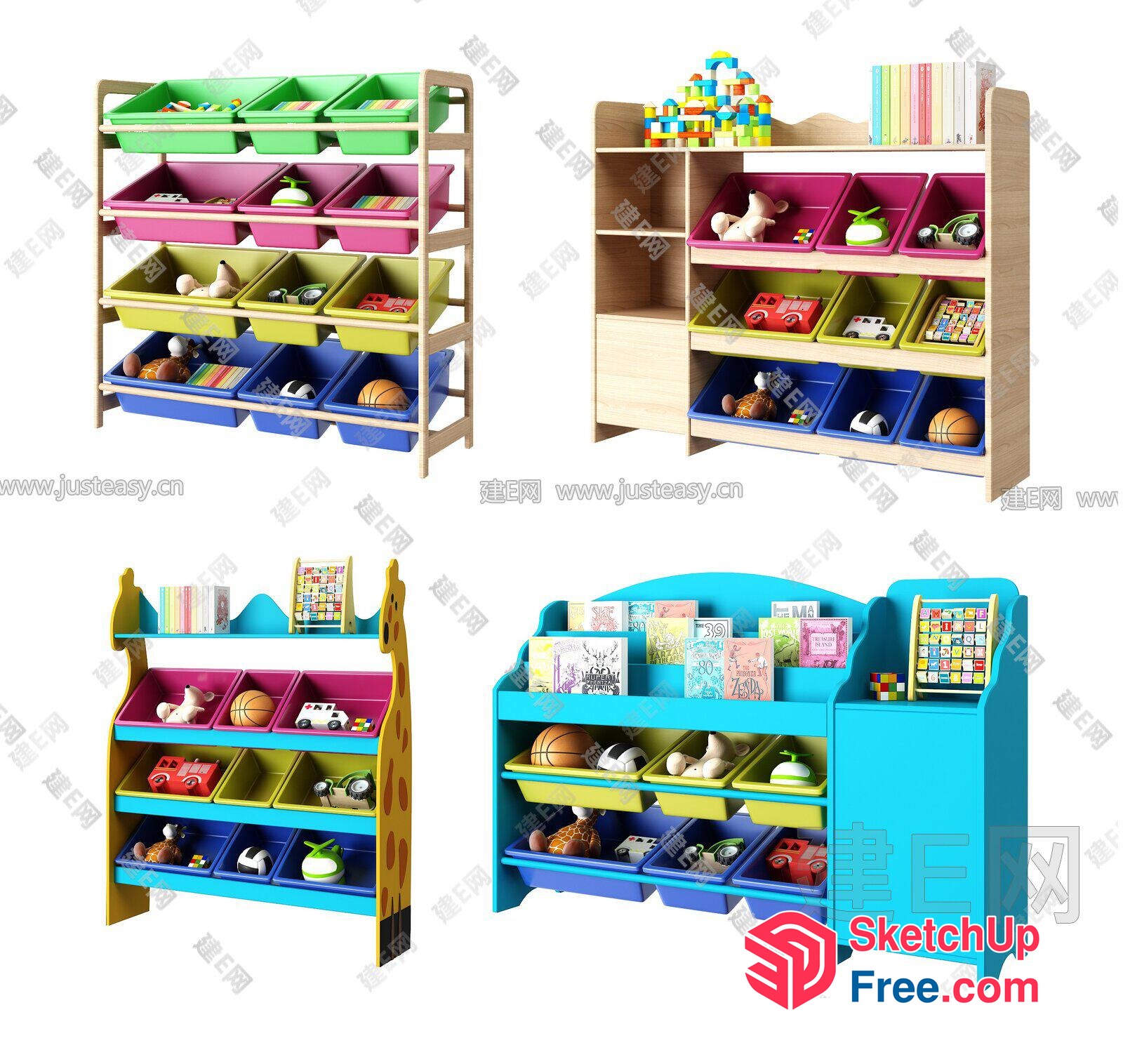 Colorful Children'S Storage Unit With Toy Organizers 3D SketchUp File