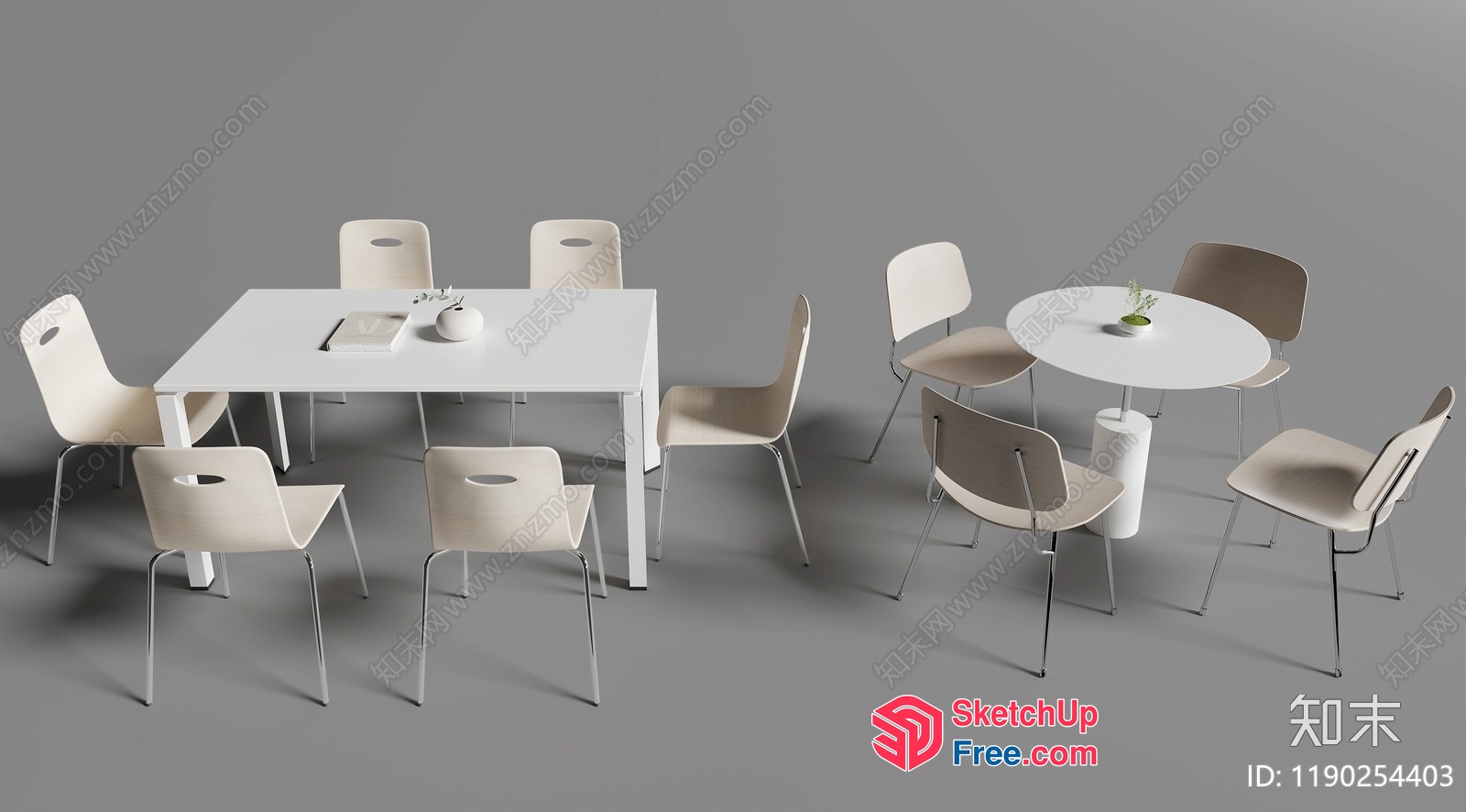 Modern White Dining Tables And Chairs 3D SketchUp File