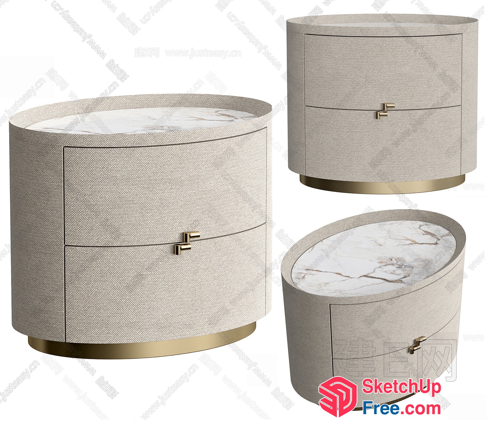 Elegant Oval-Shape Nightstands With Gold Accents 3D SketchUp File