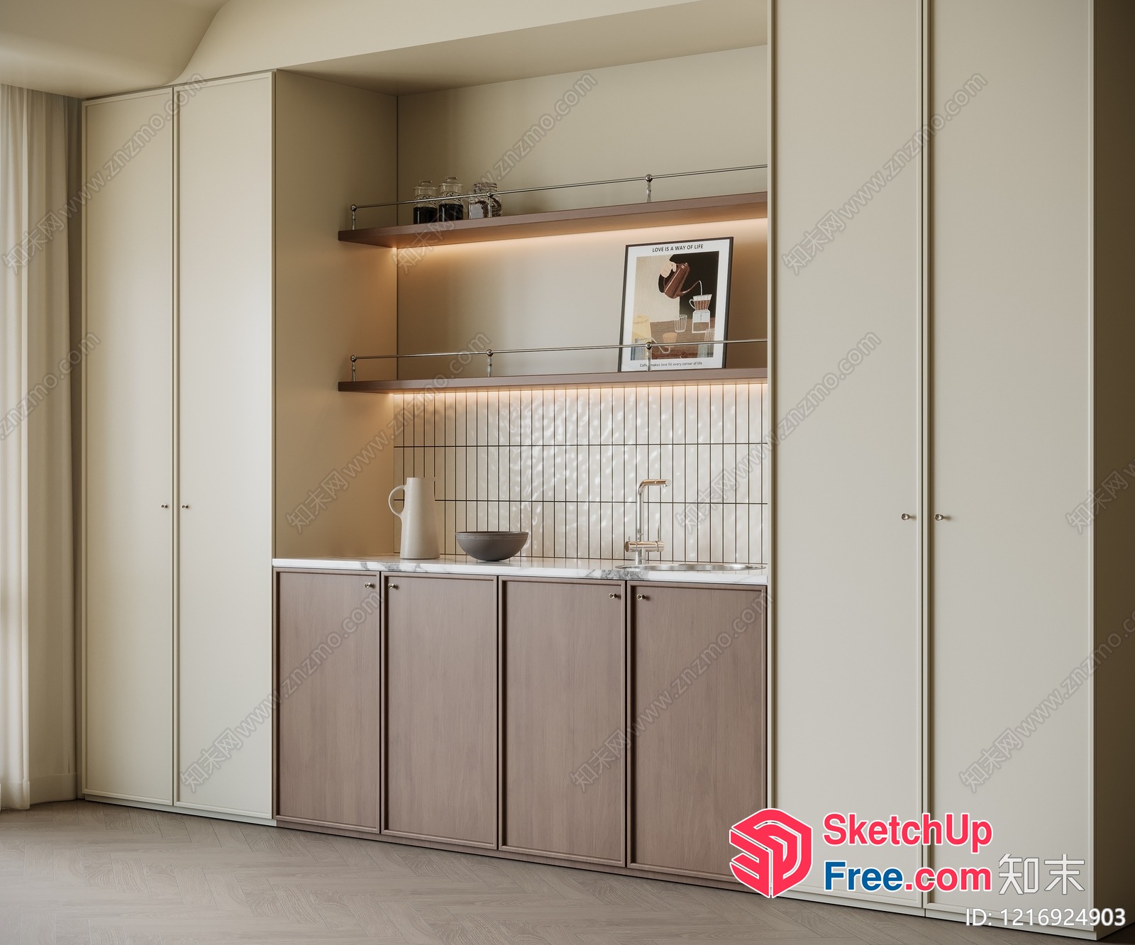 Modern Kitchen Cabinet With Sink And Faucet 3D SketchUp File
