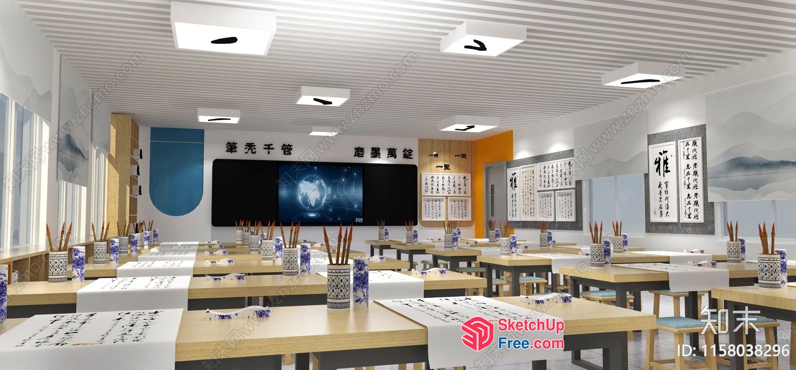 Modern Asian-Inspired Classroom Interior 3D SketchUp File