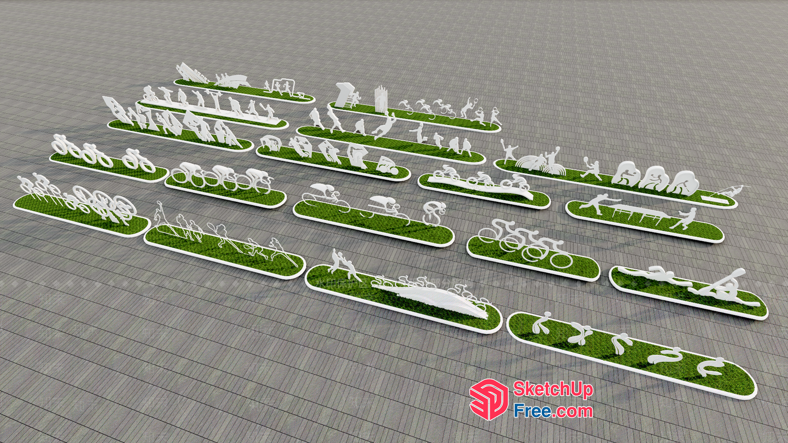 White Silhouettes On Green Grass 3D SketchUp File