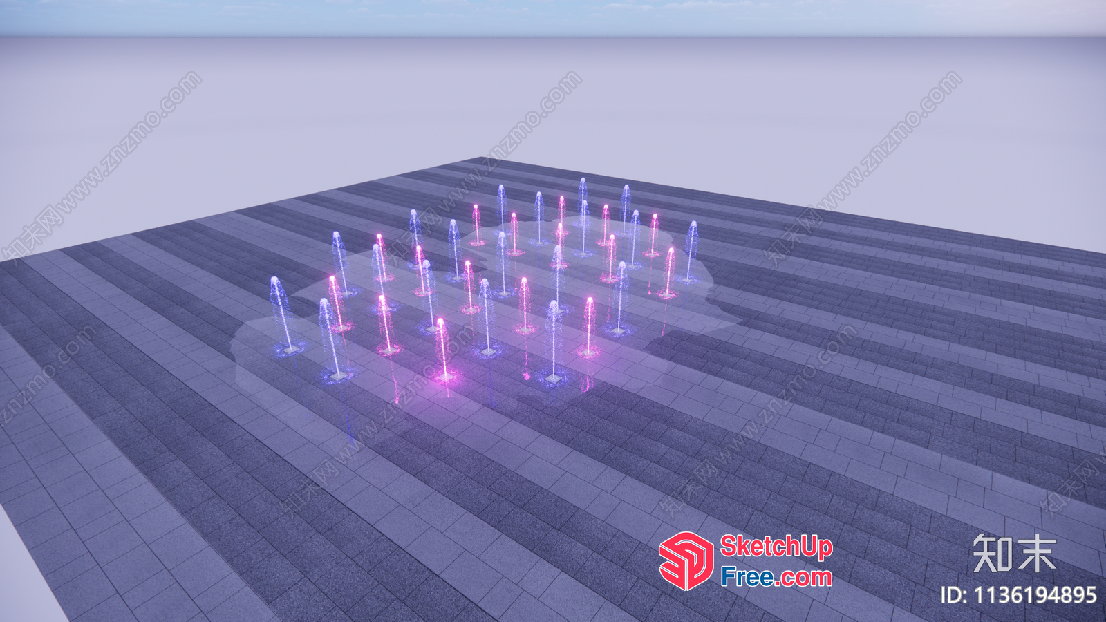 Colorful Water Fountain On Gray Brick Floor 3D SketchUp File