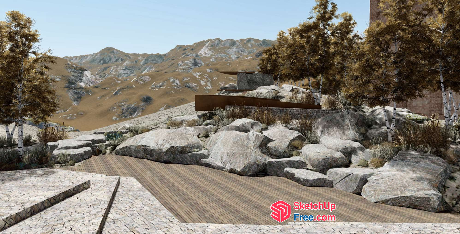 Modern Mountain Retreat With Natural Stone And Wood Accents 3D SketchUp File