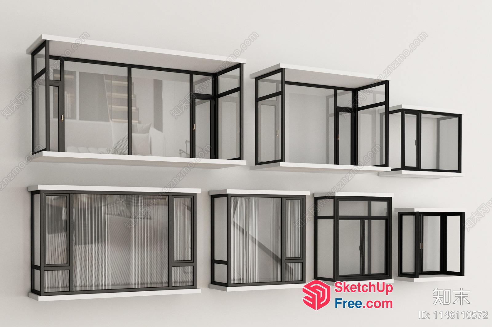 Modern Glass Curtain Wall Display Shelves 3D SketchUp File