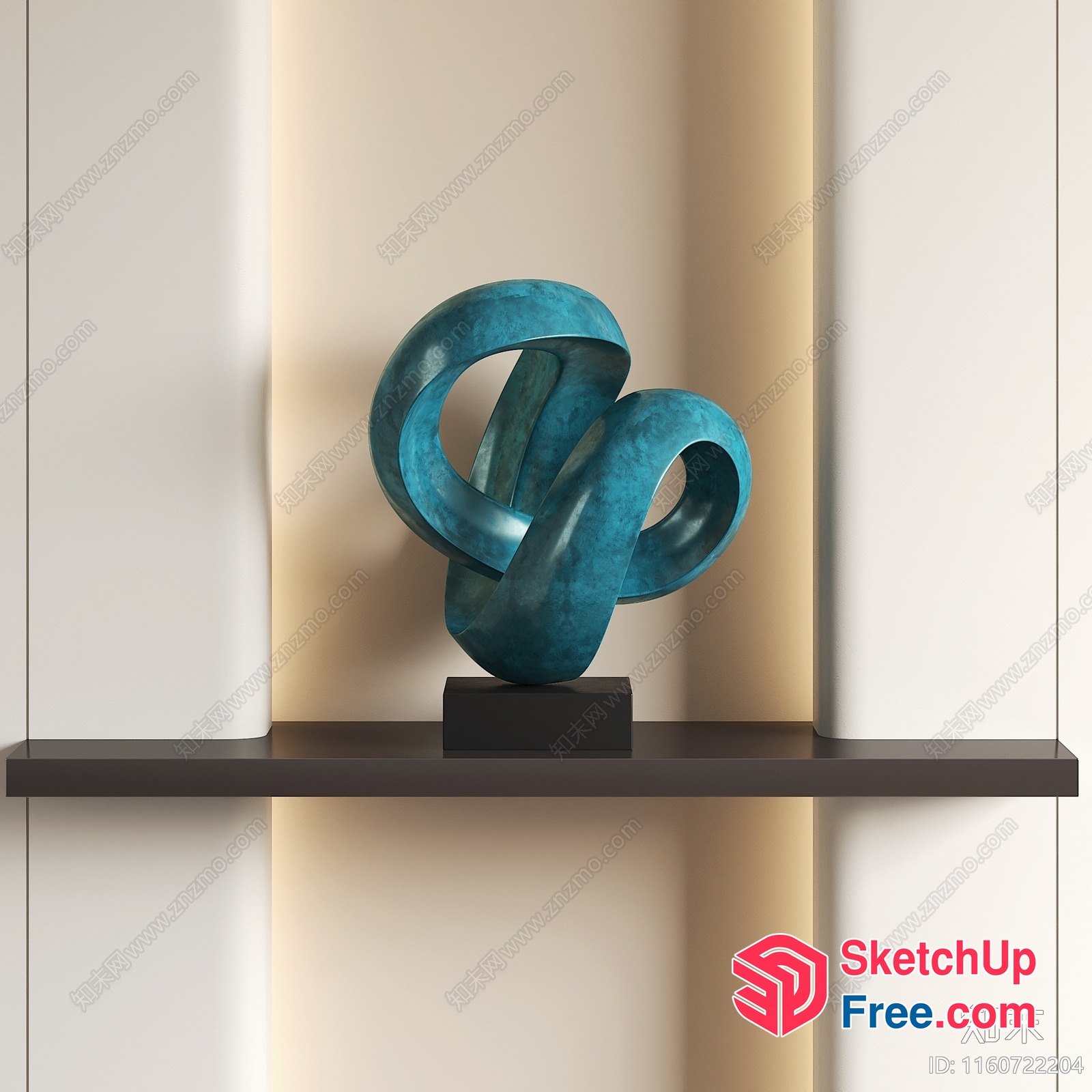 Blue Abstract Sculpture On Shelf 3D SketchUp File