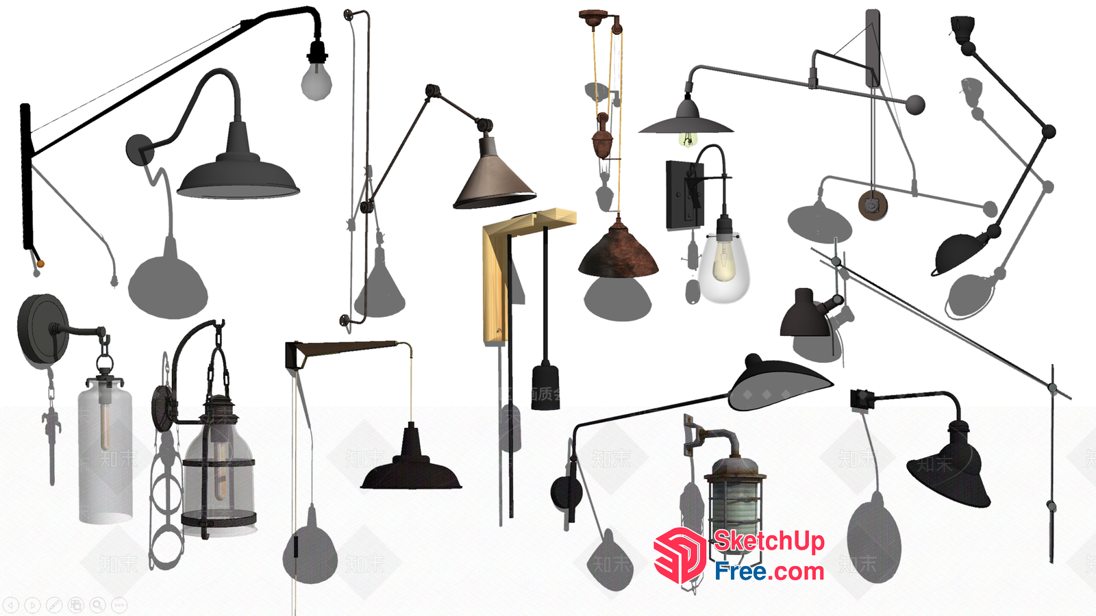 Industrial Style Light Fixtures Collection 3D SketchUp File