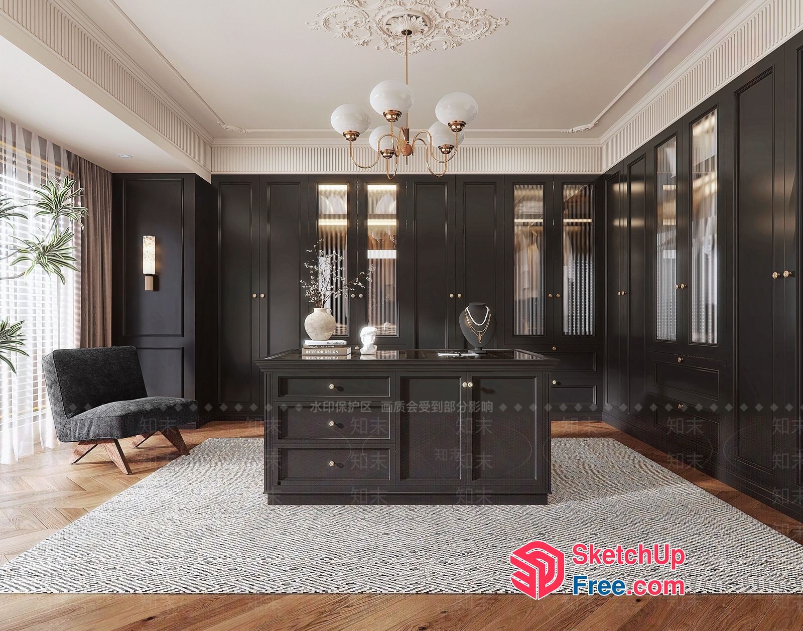 Elegant Black And White Office Decor 3D SketchUp File