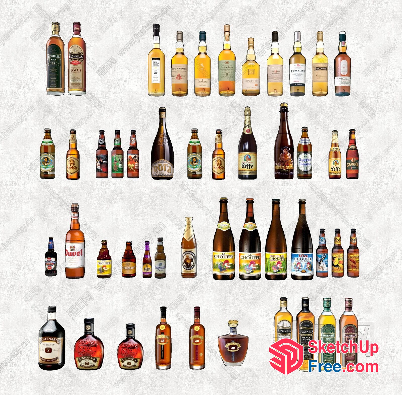Various Alcoholic Beverages In Bottles 3D SketchUp File