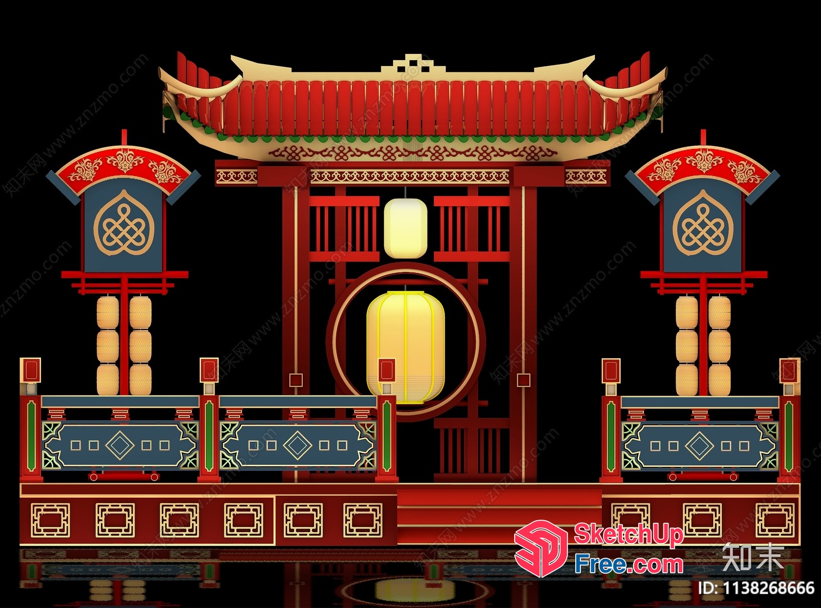 Asian-Inspired Stage With Ornate Decorations 3D SketchUp File