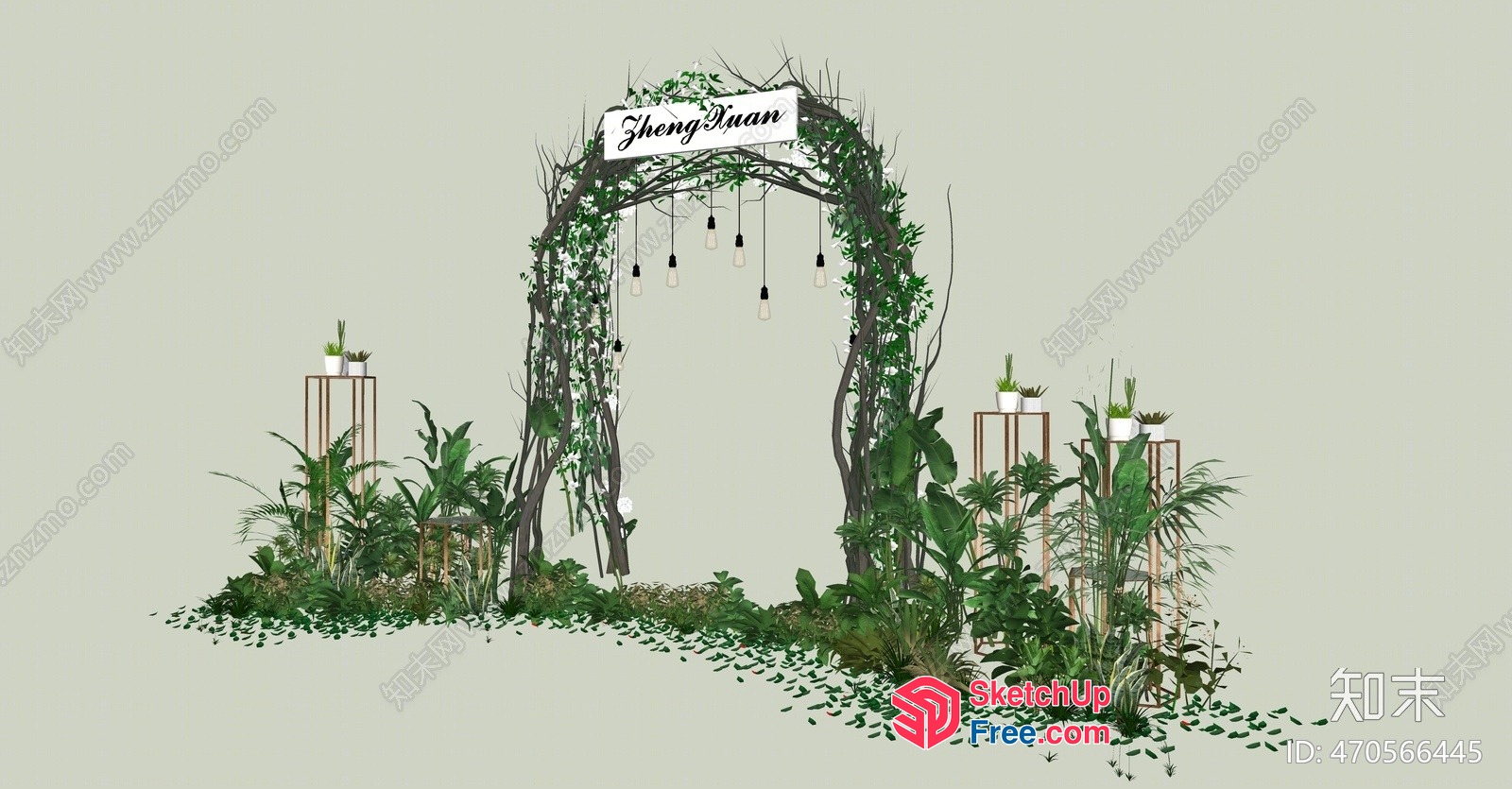 Elegant Greenery Entrance With Hanging Lights 3D SketchUp File