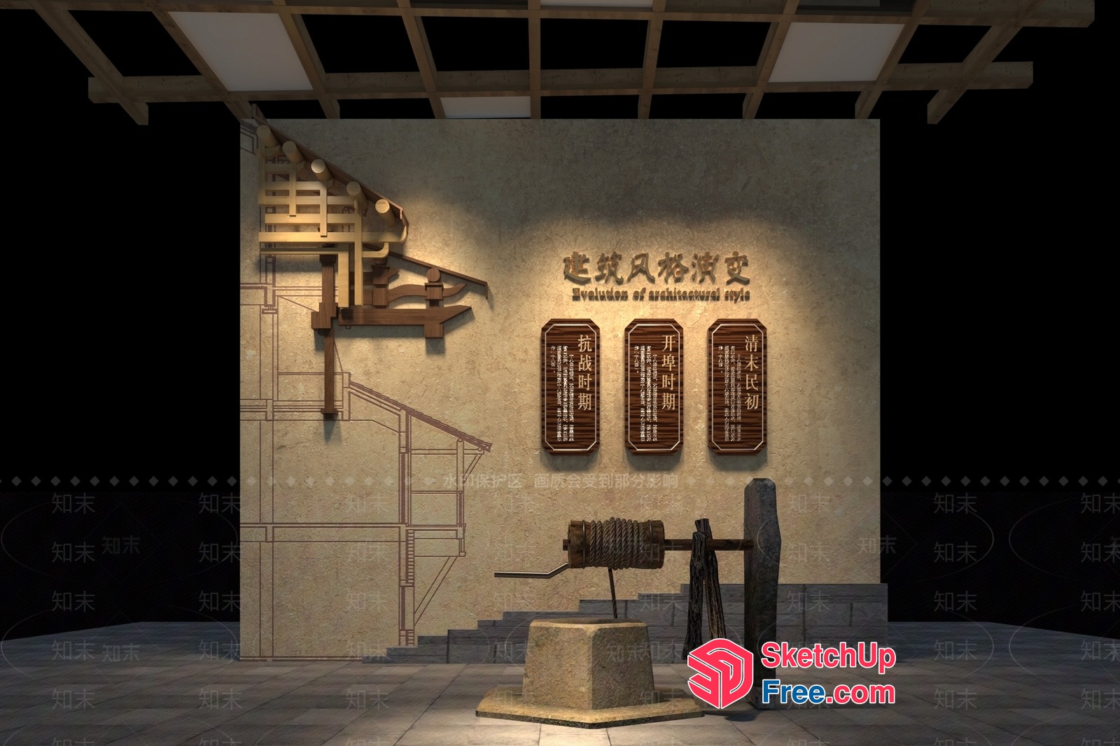 Traditional Chinese Staircase With Rope Mechanism 3D SketchUp File