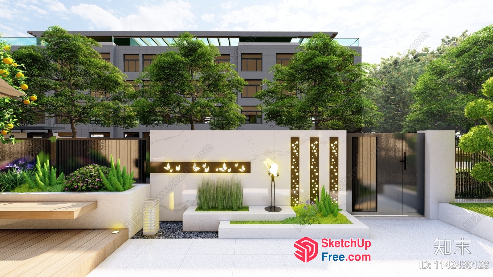 Modern Exterior Design With Sleek Lines And Natural Elements 3D SketchUp File