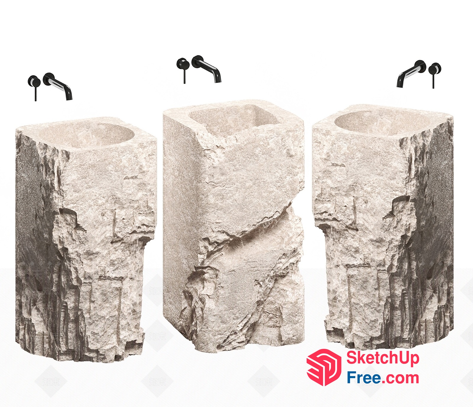 Natural Stone Pillar Sinks 3D SketchUp File