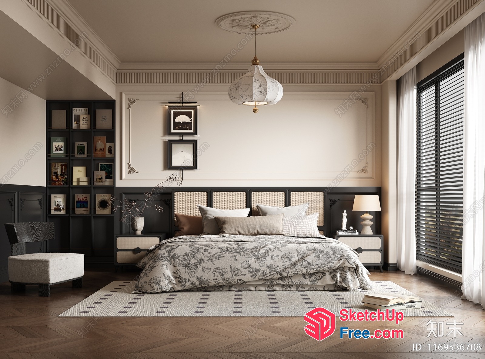 Elegant Cream And Black Classic Moulding Bedroom 3D SketchUp File