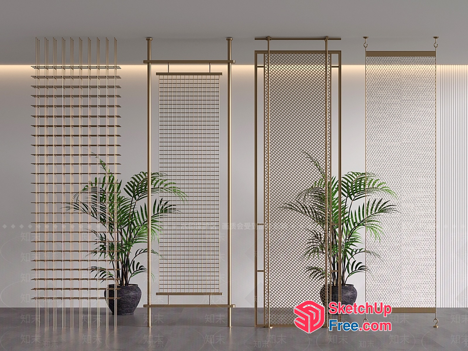 Modern Partition Screen With Plant Pots And Greenery 3D SketchUp File