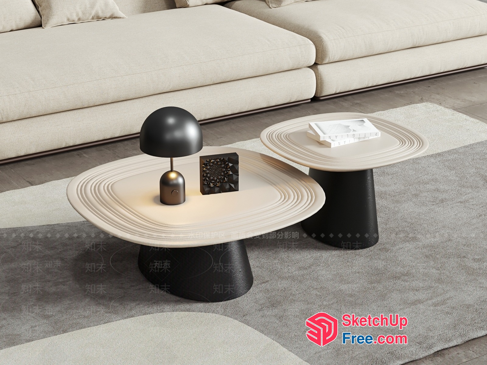 Elegant Creamy Style Coffee Table Set 3D SketchUp File
