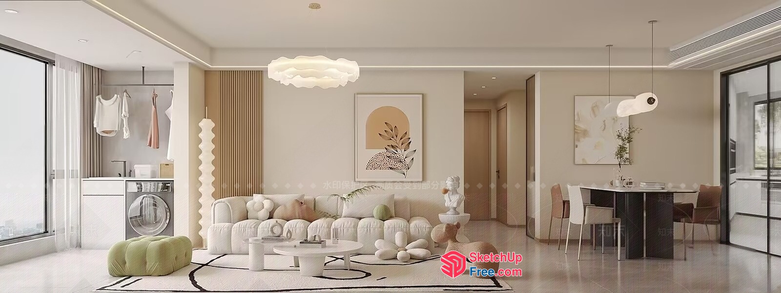 Modern Minimalist Living Room With Sleek White Furniture 3D SketchUp File