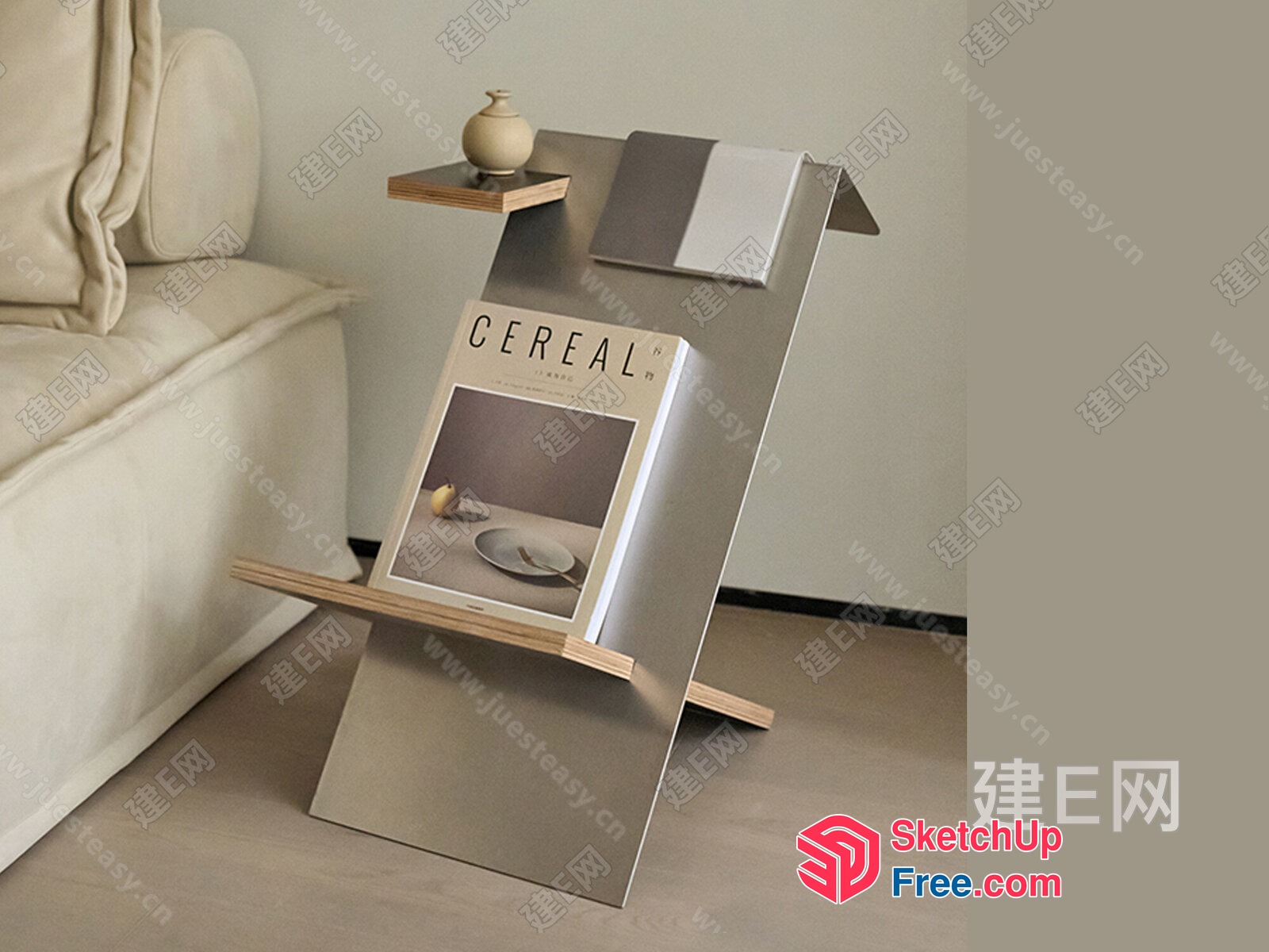 Modern Silver And Wood Magazine Display Stand 3D SketchUp File