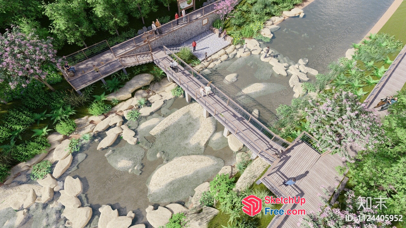 Serene Riverbank Walkway 3D SketchUp File
