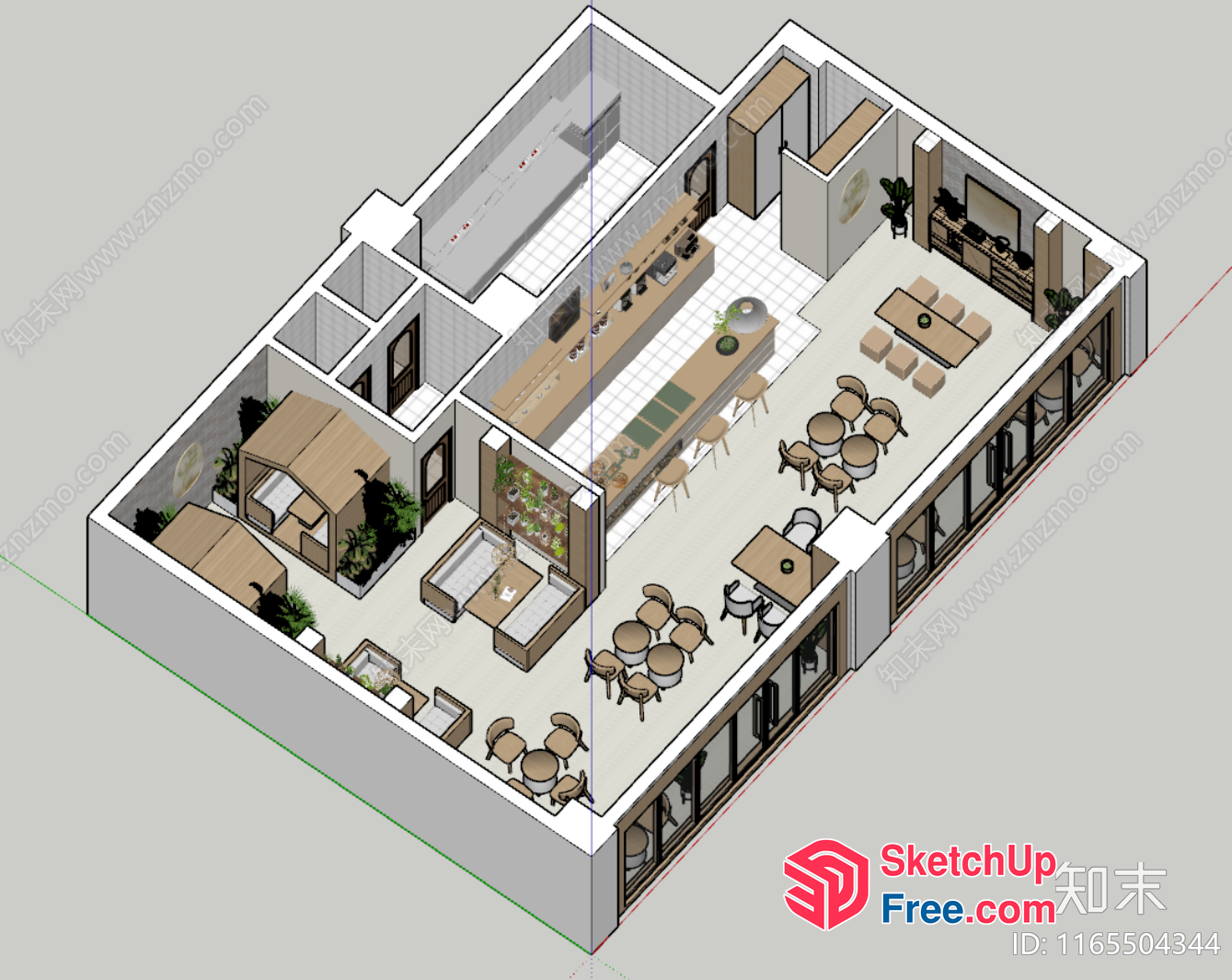 Modern Restaurant Interior Design With Dining And Kitchen Areas 3D SketchUp File